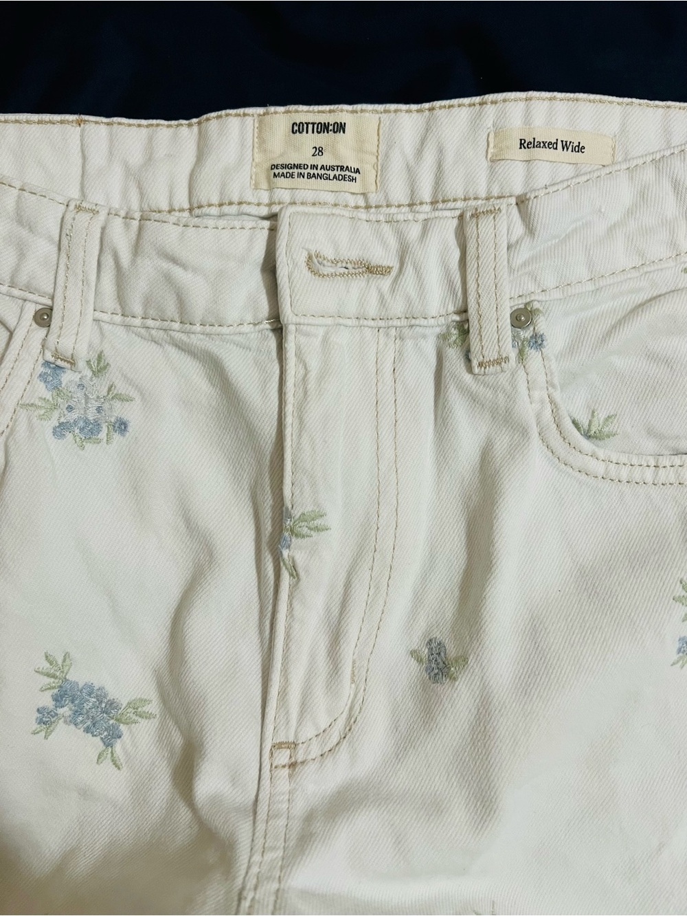 Cotton On white Floral Embroidered Jeans - Relaxed Wide